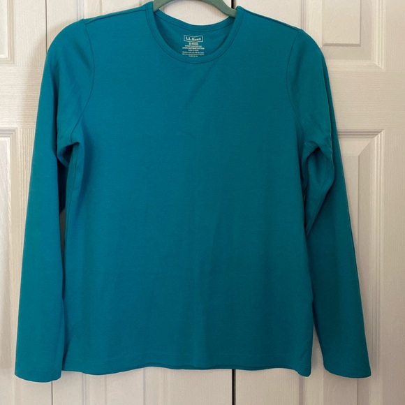 L.L. Bean Teal Supima Cotton Long Sleeve Crewneck - Picture 1 of 3